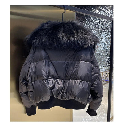 Real Raccoon Fur Collar Short Female Parkas Thick Warm Down Coat