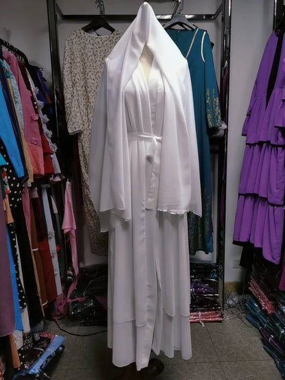 Chiffon Abaya Casual With Belt and Scarf