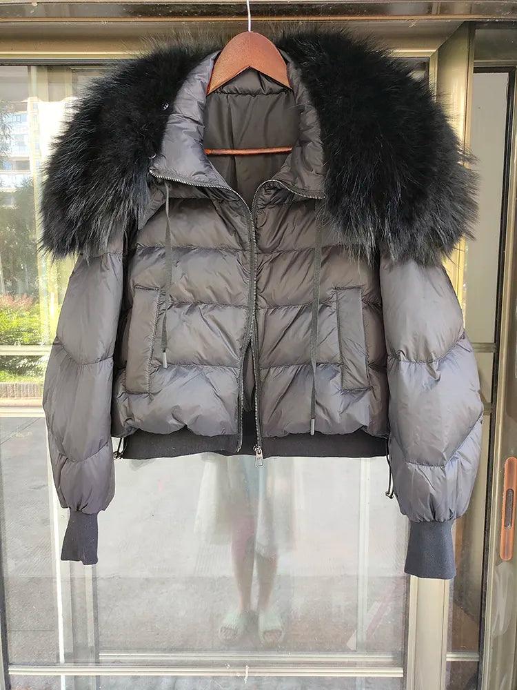 Real Raccoon Fur Collar Short Female Parkas Thick Warm Down Coat