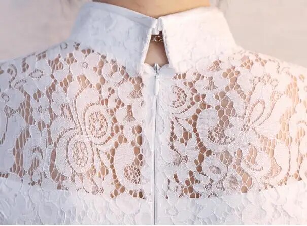 White Lace Qipao Long Fishtail Vintage Style