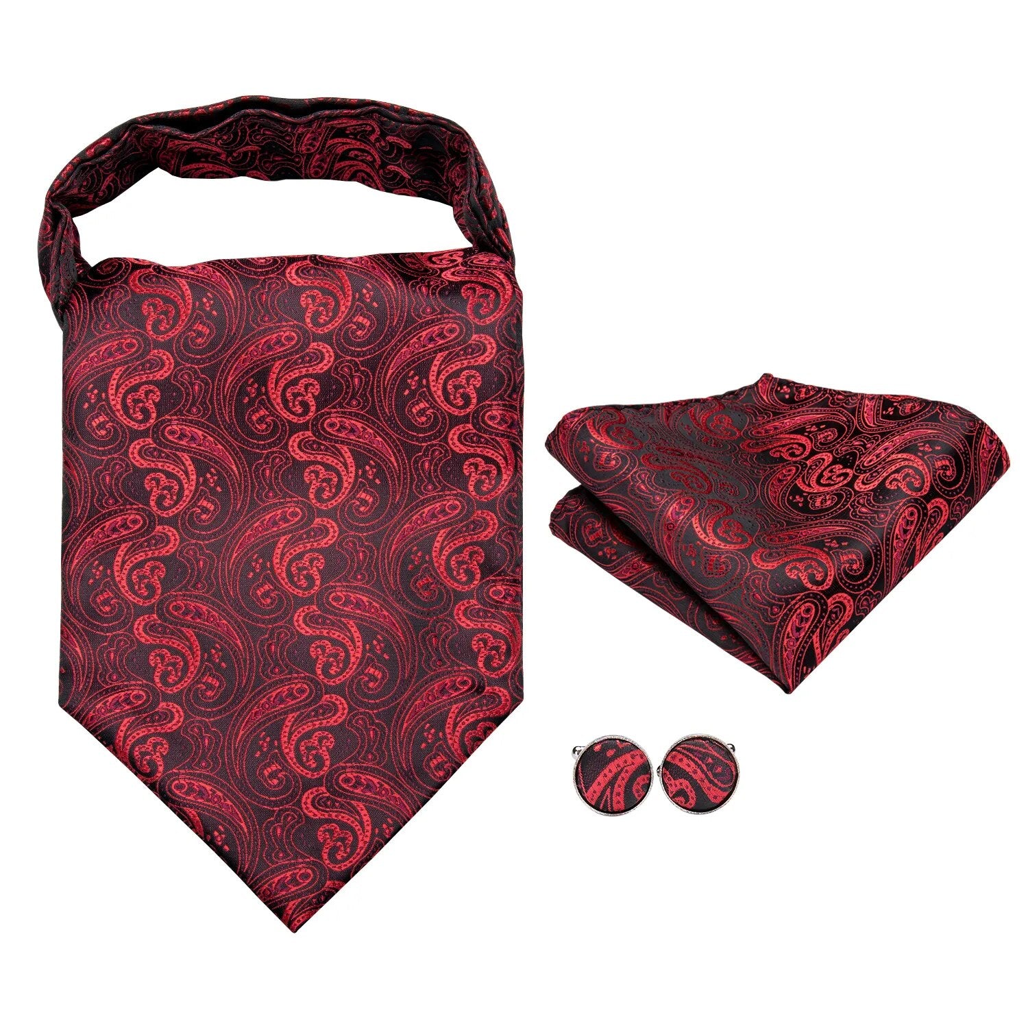 Hi-Tie Silk Mens Ascots Hanky Cufflinks Set Jacquard Paisley Floral Cravat