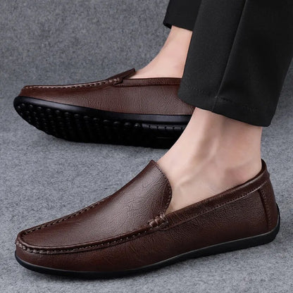 Soft Leather Loafers For Men Easy Slip On Flat Casual Shoes