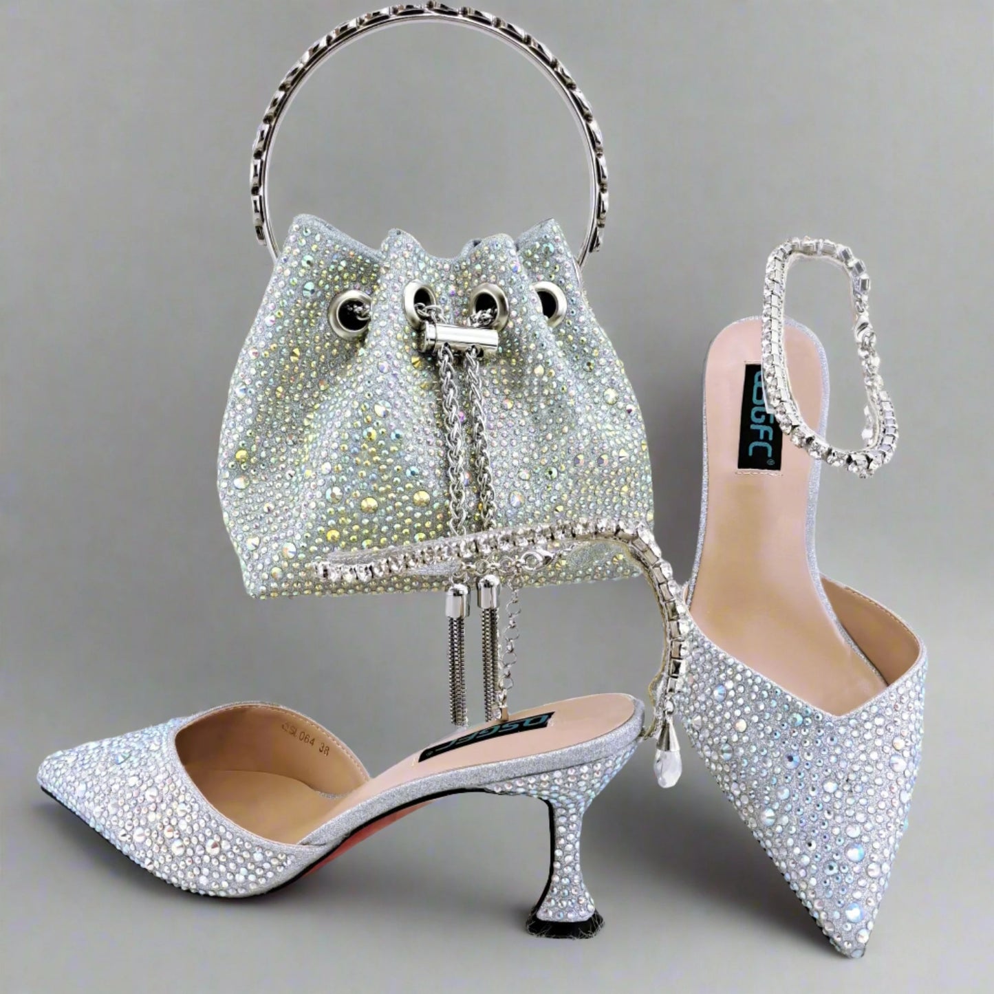 QSGFC Pointy Shoes And Bag Set Crystal Diamond