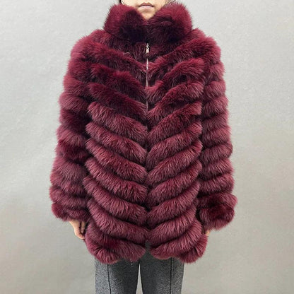 Fox Fur Coat for Women Cardigan Reversible Jacket Bubble Natural Fur