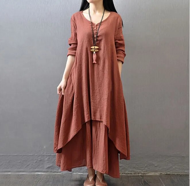 Linen Maternity Plus Size Dress 2 PCS