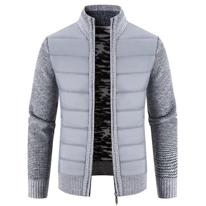 Men Cardigan Knit Patchwork Breathable Thick Long Sleeves