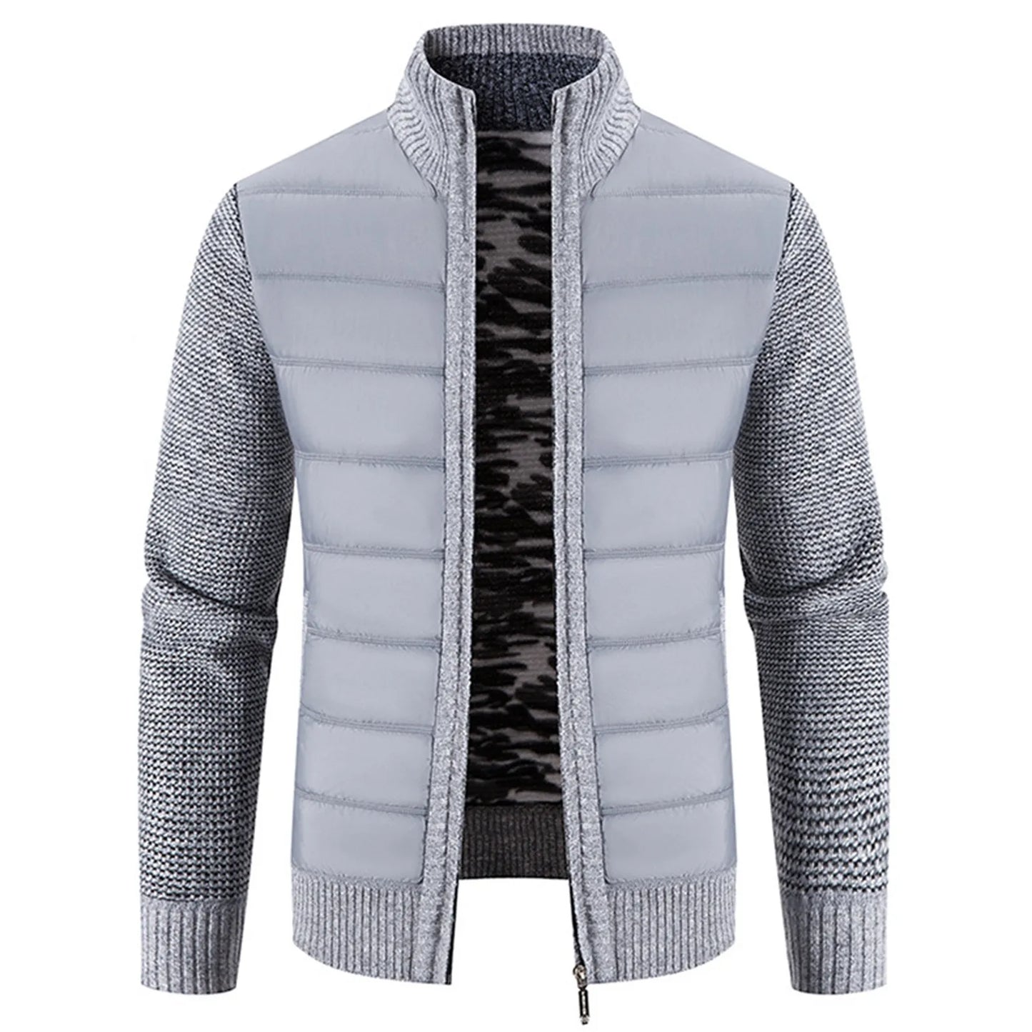 Men Cardigan Knit Patchwork Breathable Thick Long Sleeves