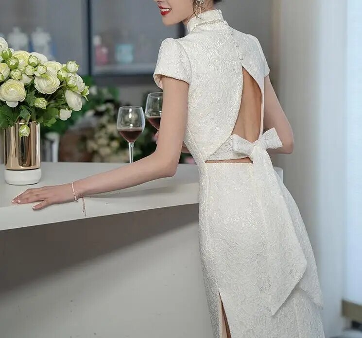 Wedding White Lace Qipao Dress