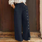 Button Down Split Wide Leg High Waist Loose Casual Pants