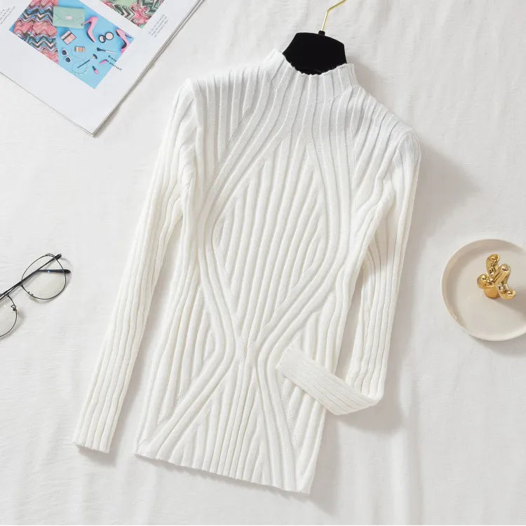 Knitted Pullover Short Turtleneck Slim Chic Long Sleeve Sweaters