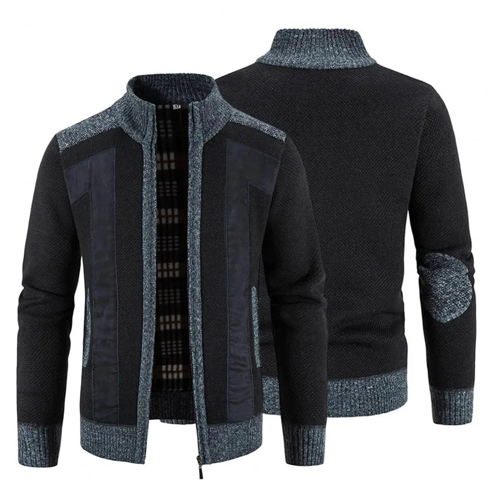 Men Cardigan Knit Patchwork Breathable Thick Long Sleeves