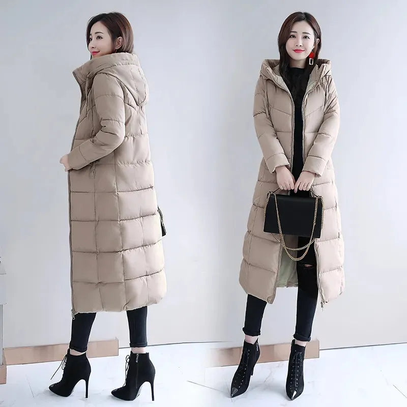 Long Straight Winter Coat Casual Slim Removable Hoodie Plus Size Available