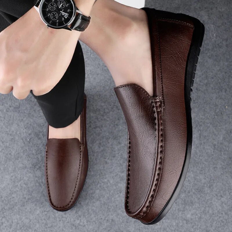 Soft Leather Loafers For Men Easy Slip On Flat Casual Shoes