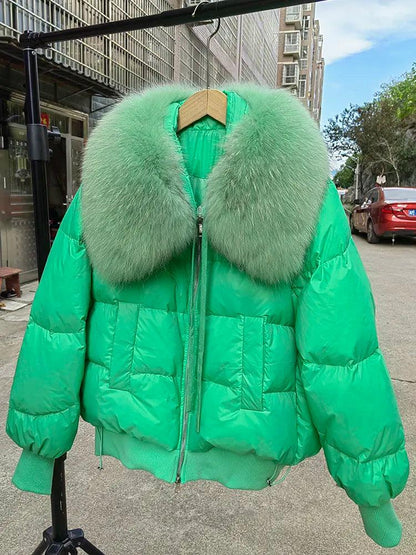 Real Raccoon Fur Collar Short Female Parkas Thick Warm Down Coat