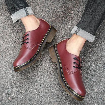 Thick Translucent Bottom Leather Casual Lace Up Men Shoes