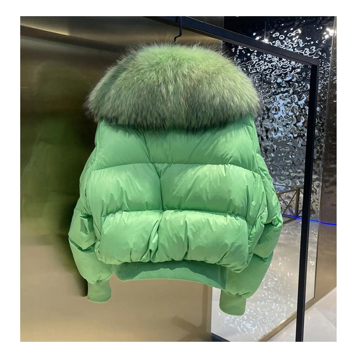 Real Raccoon Fur Collar Short Female Parkas Thick Warm Down Coat