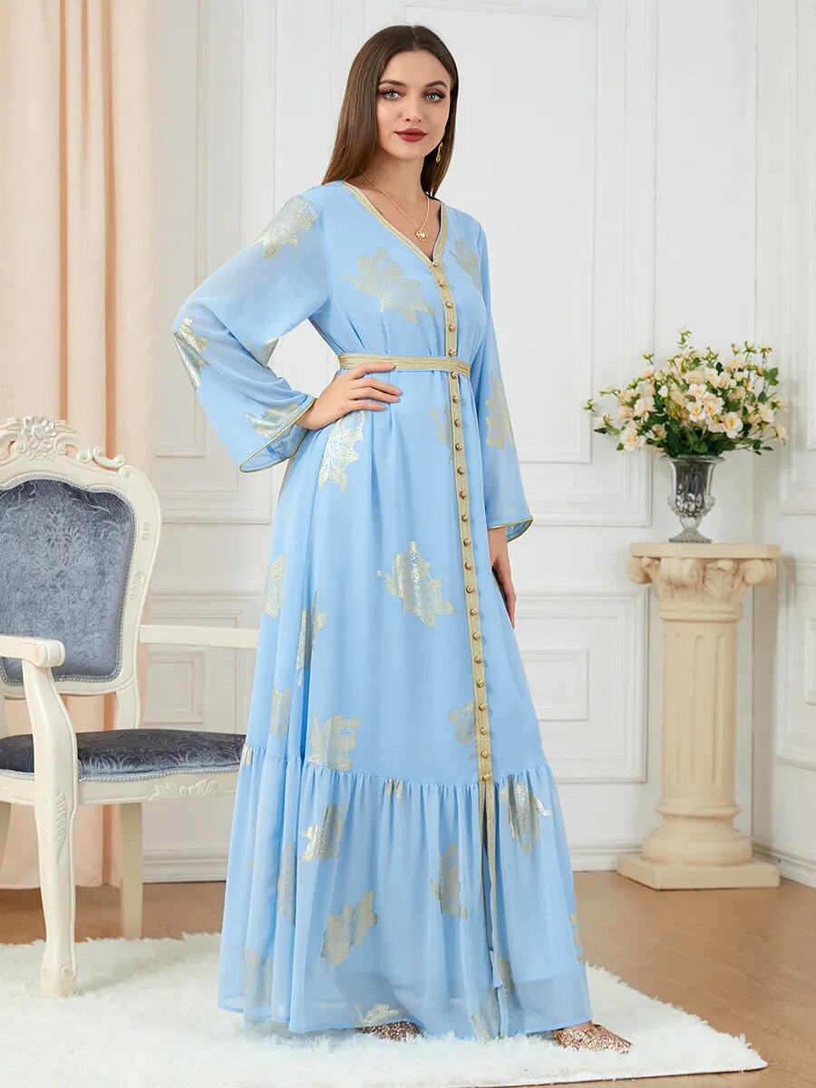 Moroccan Style Abaya With Belt Kaftan Split Hem