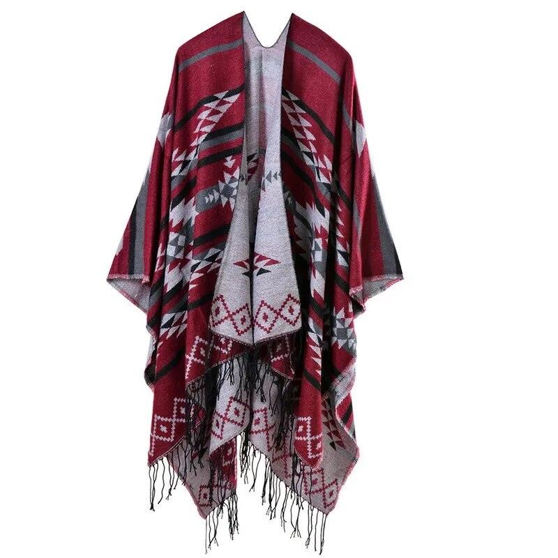 Tassel Cashmere Fork Shawl Poncho