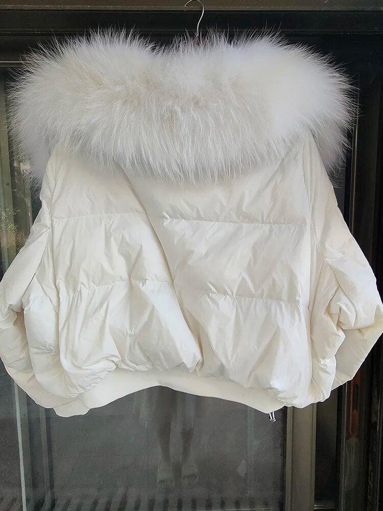 Real Raccoon Fur Collar Short Female Parkas Thick Warm Down Coat