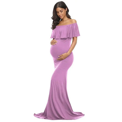 Maternity Elegant Slim Off Shoulder Long Dresses