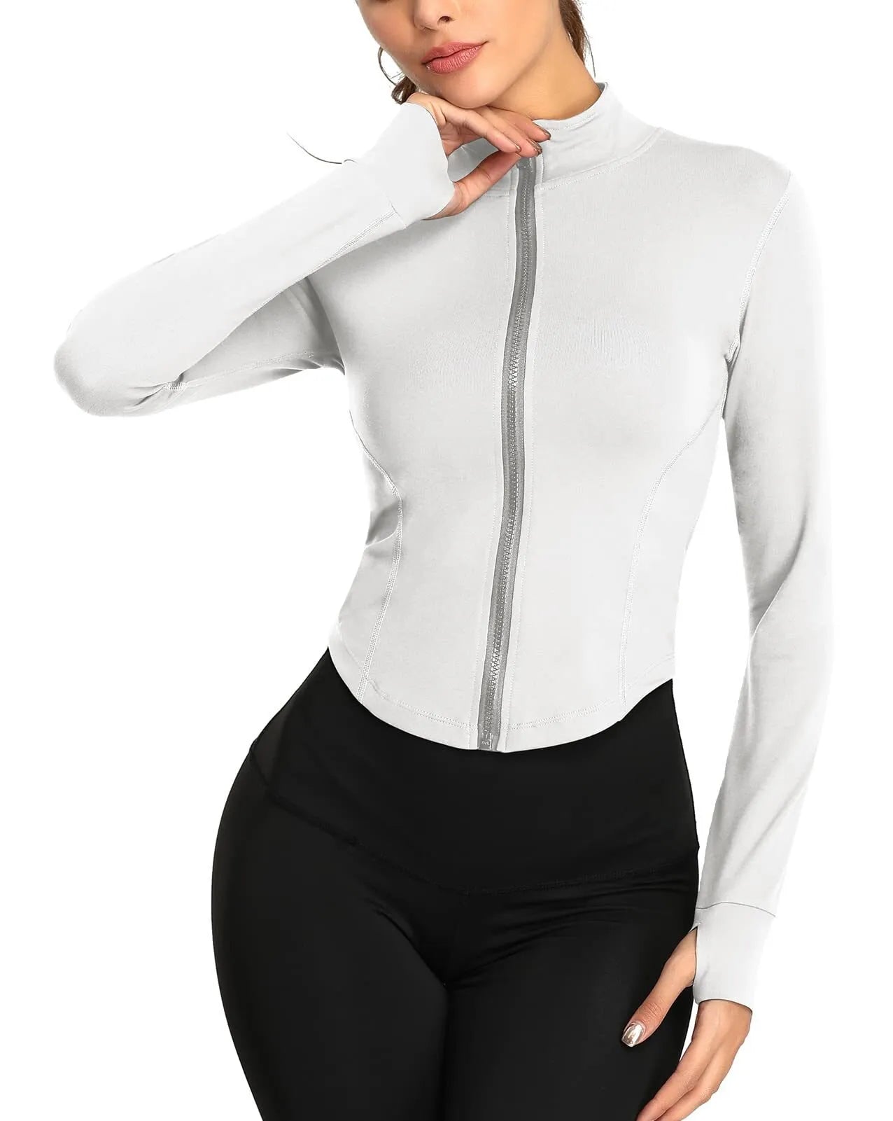 Tracksuit Jacket Slim Fit Long Sleeved Yoga Tops With Thumb Holes