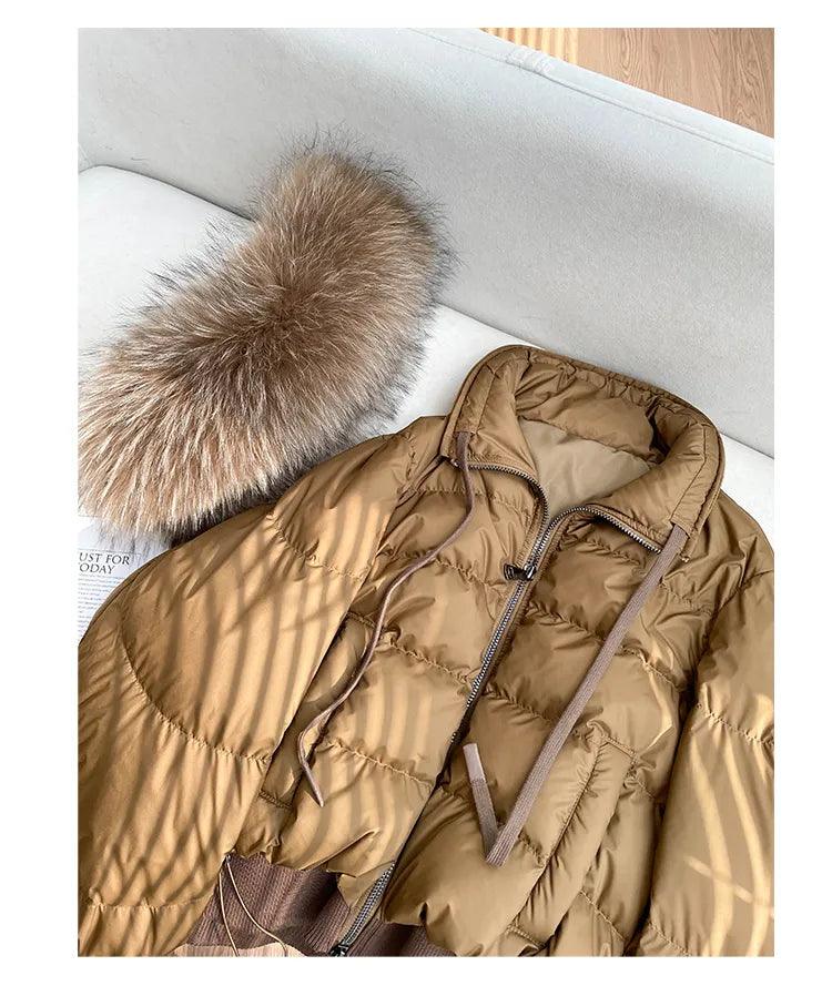 Real Raccoon Fur Collar Short Female Parkas Thick Warm Down Coat