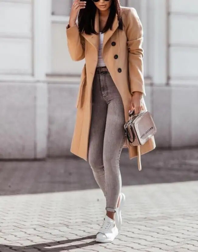 Casual Button Long With Belt winter Coat