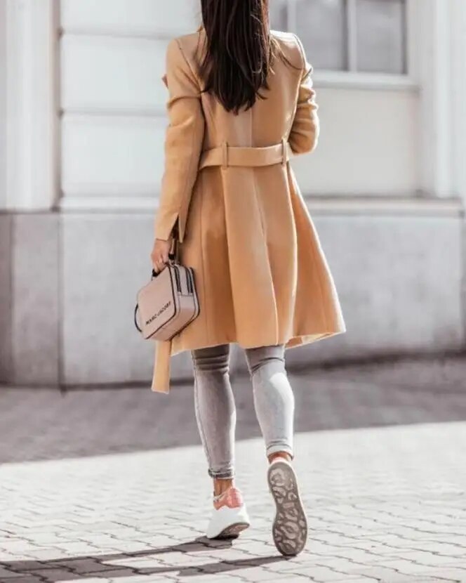 Casual Button Long With Belt winter Coat