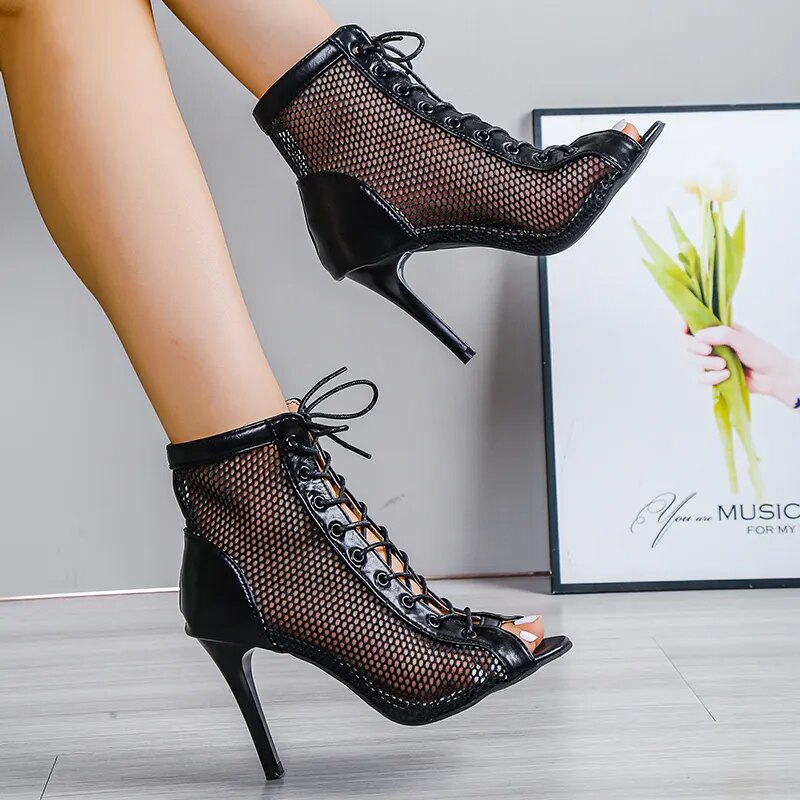 High Heels Hollow Mesh Peep Toe Classy Shoes