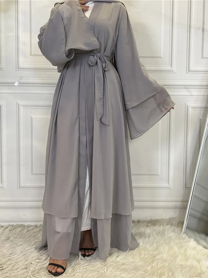 Chiffon Abaya Casual With Belt and Scarf