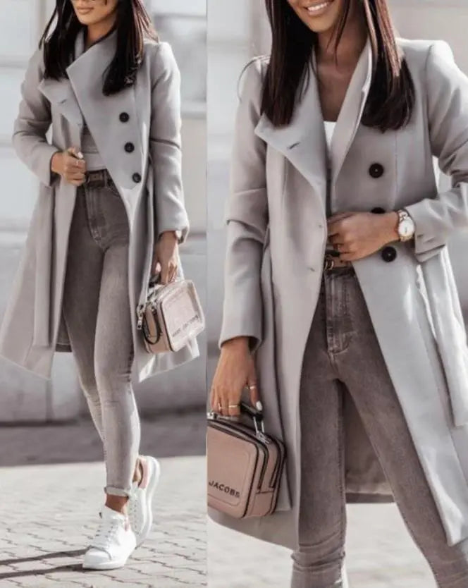 Casual Button Long With Belt winter Coat