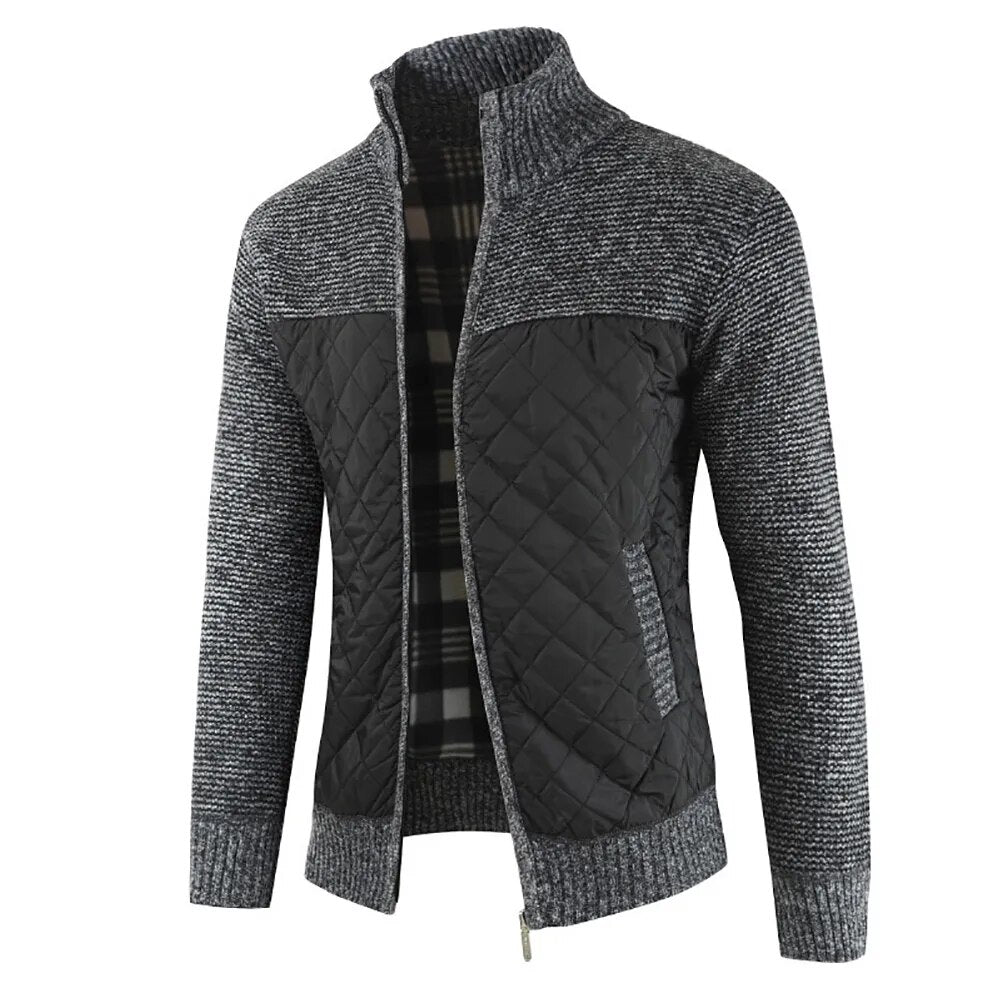 Men Cardigan Knit Patchwork Breathable Thick Long Sleeves