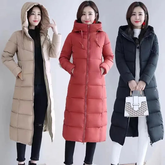 Long Straight Winter Coat Casual Slim Removable Hoodie Plus Size Available