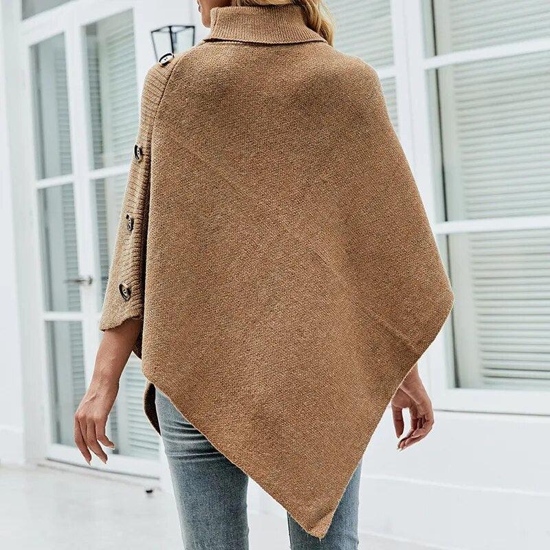 Button Poncho Oversized Turtleneck Jumper Knitwear Sleeve