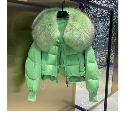 Real Raccoon Fur Collar Short Female Parkas Thick Warm Down Coat