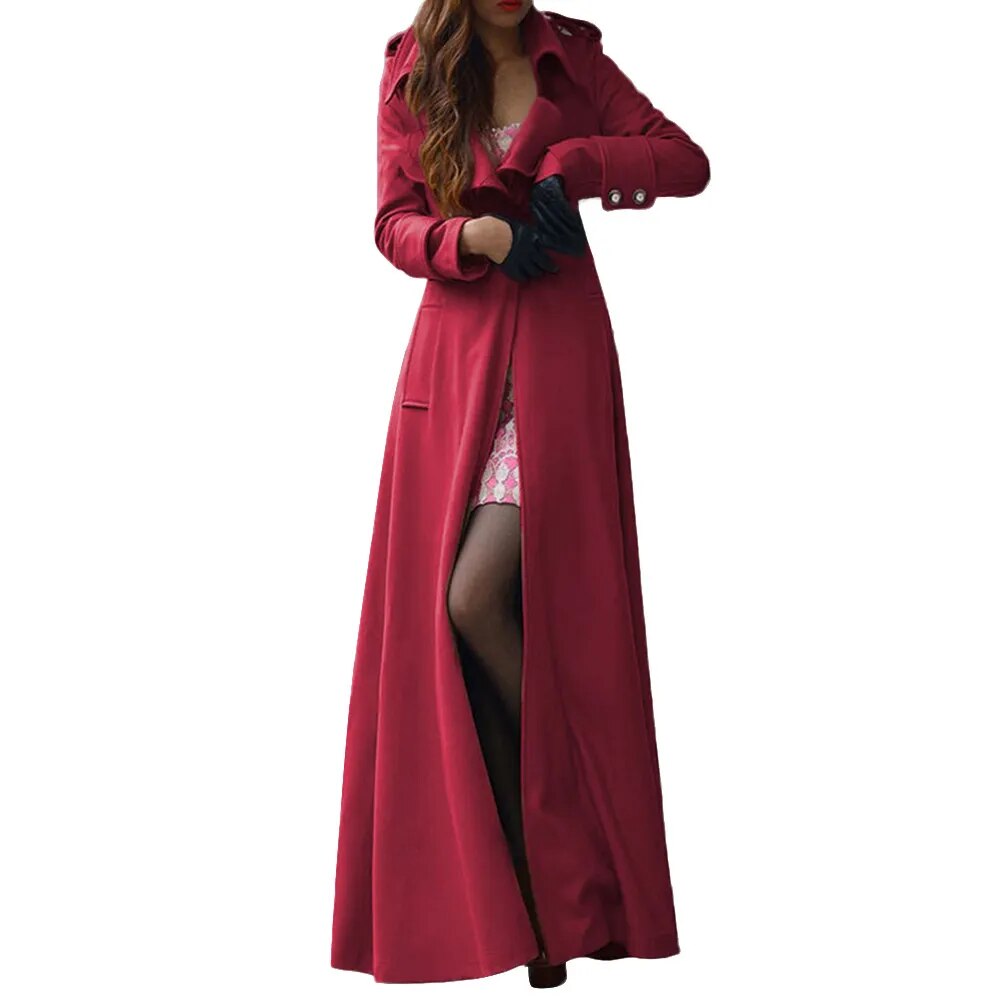 Long Wool Coat Winter Slim Elegant One Button Windbreaker