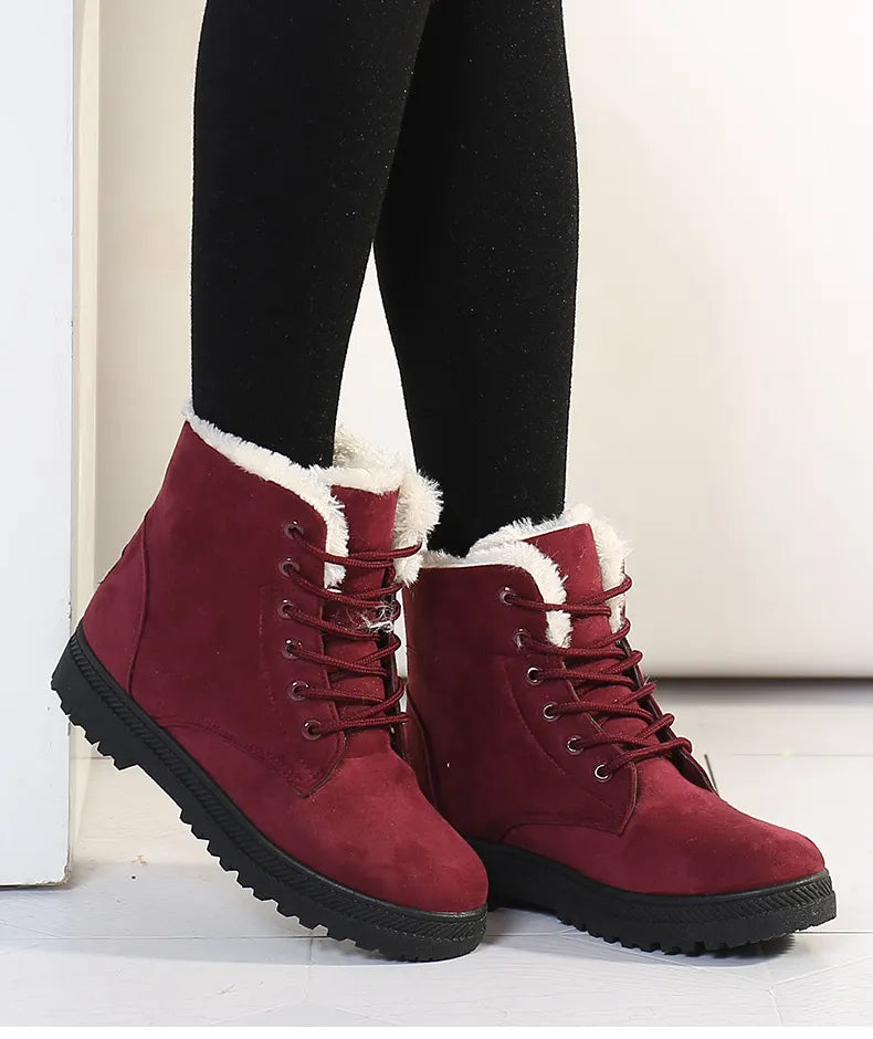 Winter Fur Low Heel Snow Ankle Boots