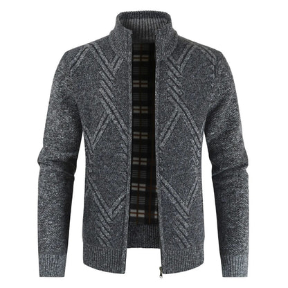 Men Cardigan Knit Patchwork Breathable Thick Long Sleeves