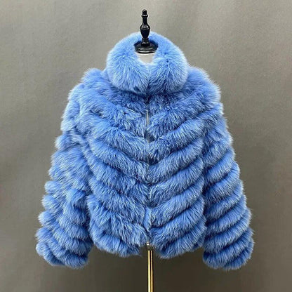 Fox Fur Coat for Women Cardigan Reversible Jacket Bubble Natural Fur