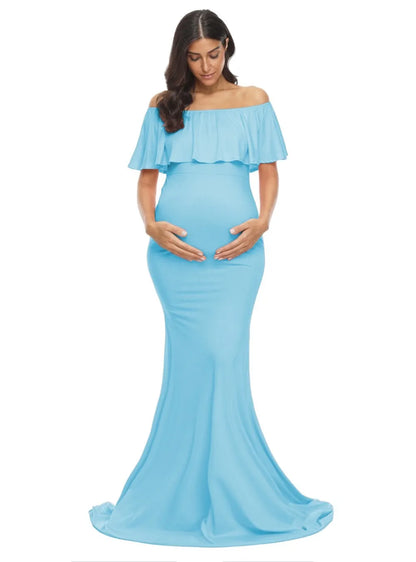 Maternity Elegant Slim Off Shoulder Long Dresses