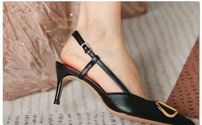 6cm Heels Heart Front Button Ankle Strap Pointy Toe