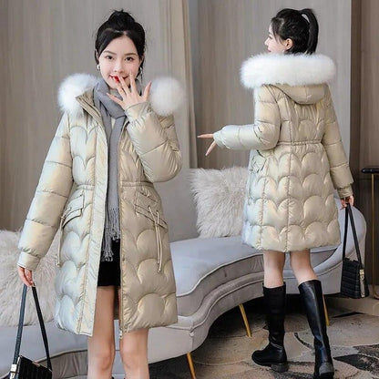 Parkas Women Coat Fur Collar Hooded Overcoat Female Jacket Thick Warm