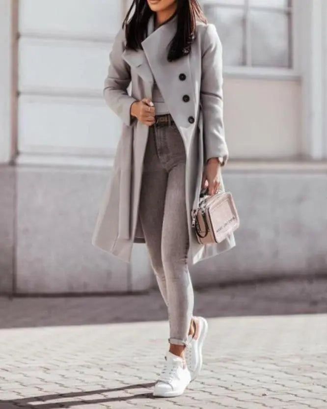 Casual Button Long With Belt winter Coat