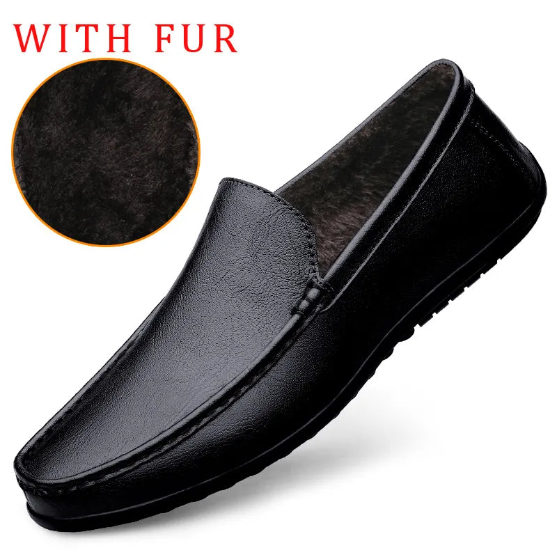 Soft Leather Loafers For Men Easy Slip On Flat Casual Shoes