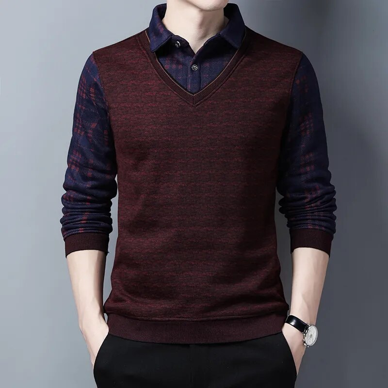 Men's Fleece Mixed Patterns Thick Knitted Sweater