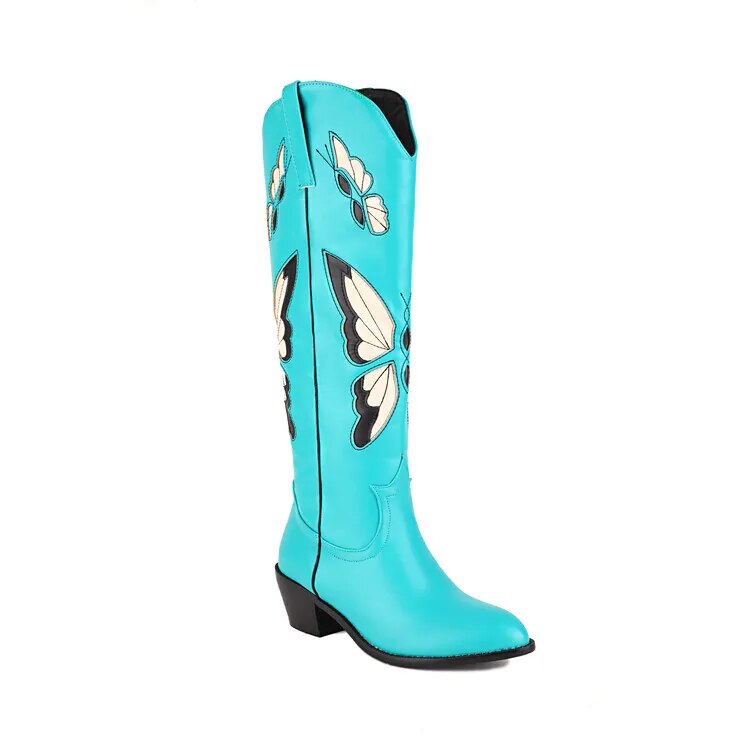 Women Cowgirl High Knee Zipper Boots