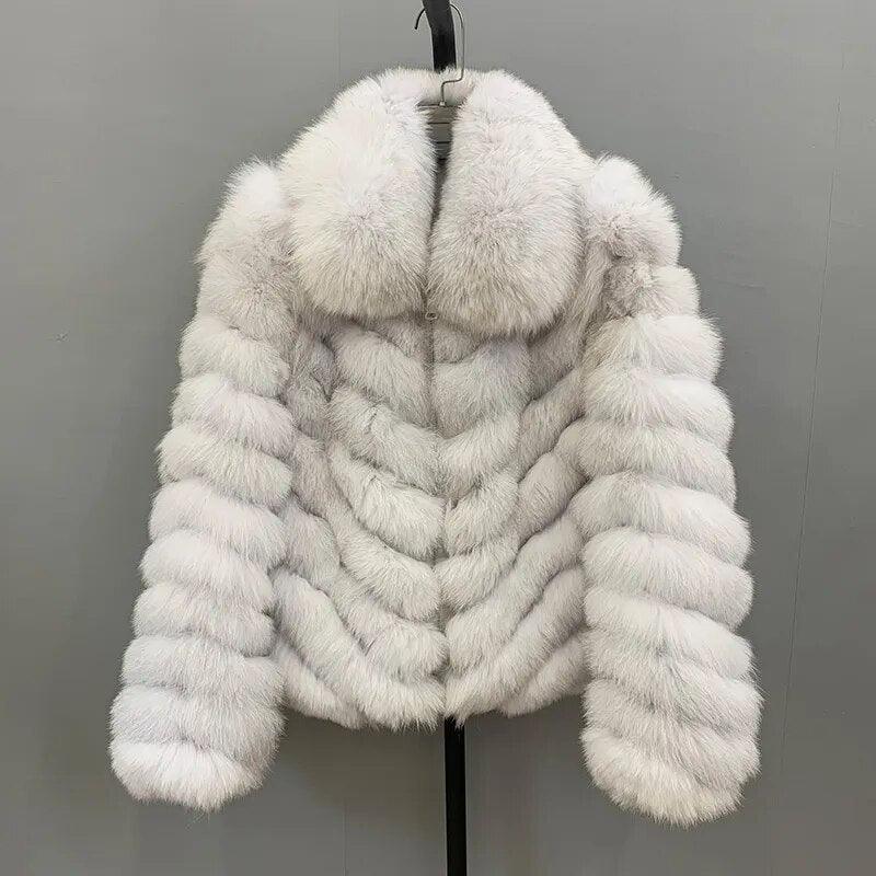 Fox Fur Coat for Women Cardigan Reversible Jacket Bubble Natural Fur