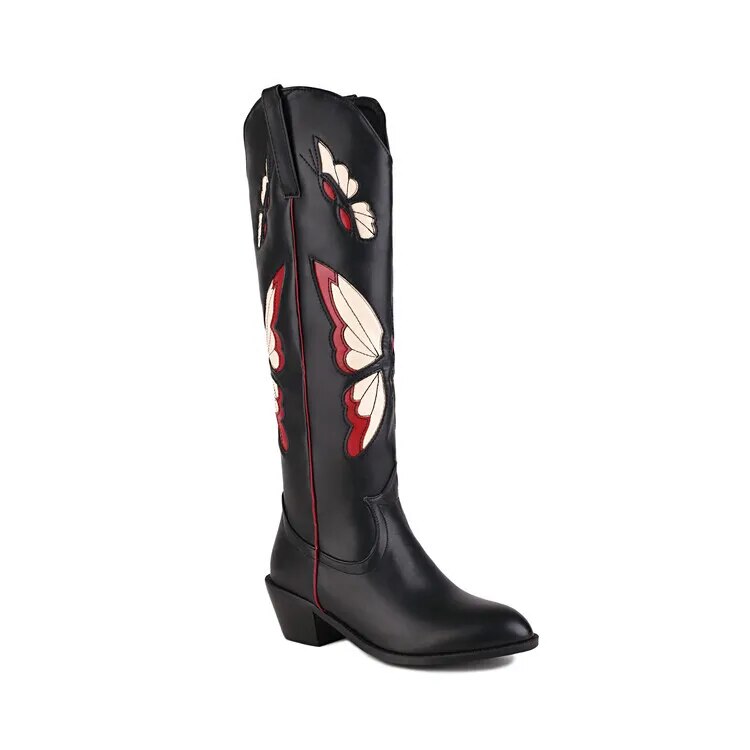 Women Cowgirl High Knee Zipper Boots