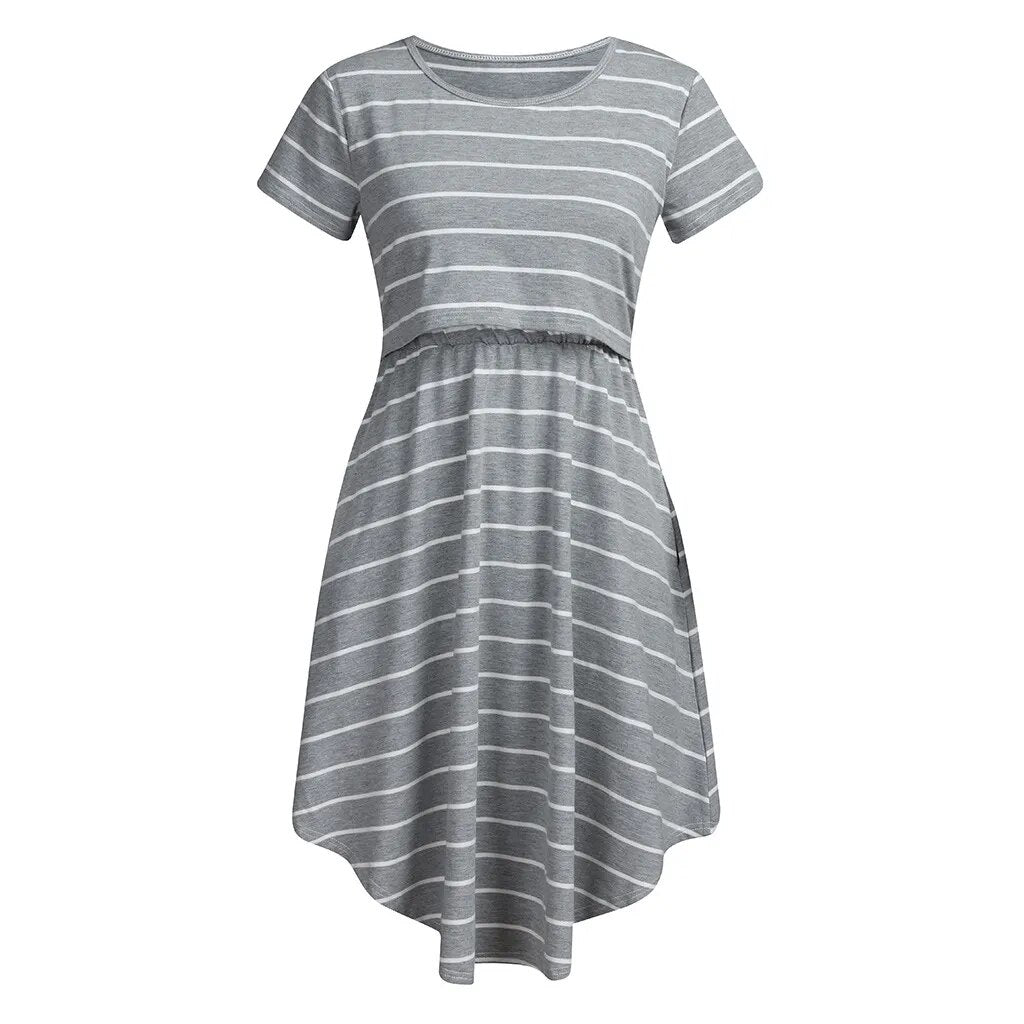 Maternity Striped Patchwork Dress with nursing pull out