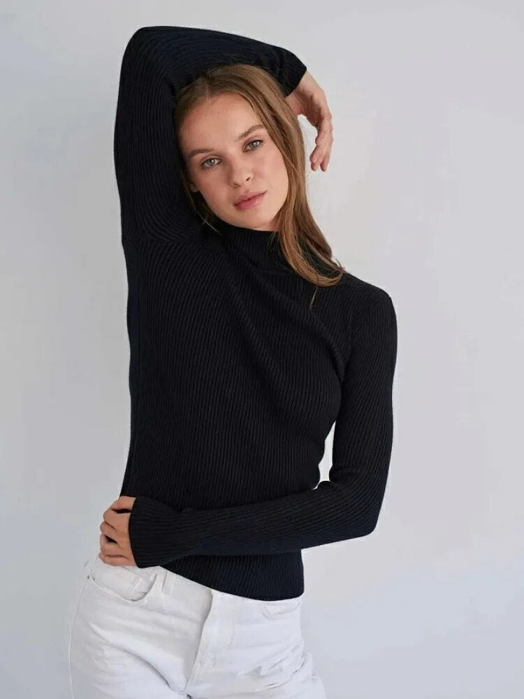 Short Turtleneck Sweaters Slim Pullover Knitted Soft Warm